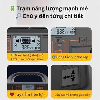 Trạm sạc di động 150W 768Wh - SẠC 6 THIẾT BỊ, PIN LiFePO4 CHỐNG CHÁY, ĐÈN LED - ĐI PHƯỢT/CẮM TRẠI
