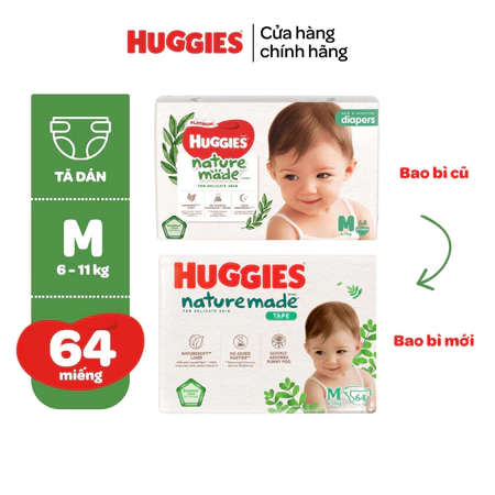 Tã/Bỉm dán Huggies NatureMade M64/L54/XL44