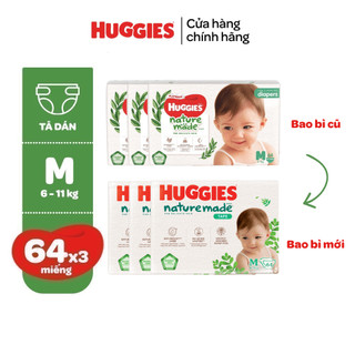 Thùng 3 gói Tã/Bỉm dán sơ sinh Huggies NatureMade NB60/S82/M64/L54/XL44
