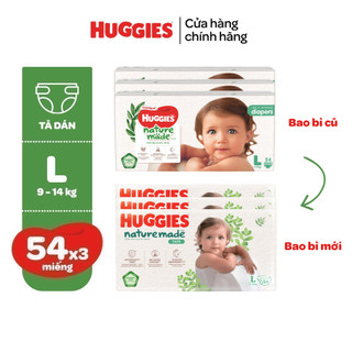 Thùng 3 gói Tã/Bỉm dán sơ sinh Huggies NatureMade NB60/S82/M64/L54/XL44