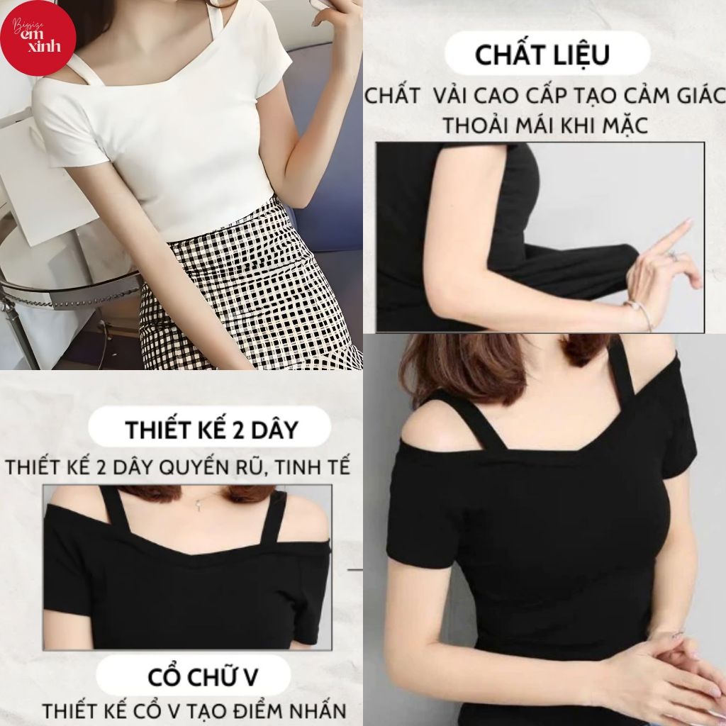 Áo Nữ 2 Dây Trễ Vai Tay Lỡ, Chất Thun Tăm Lạnh Co Giãn. Form Bigsize Che Khuyết Điểm 50–90kg BS069