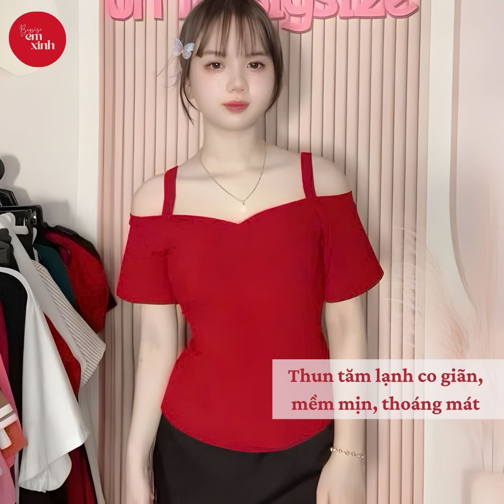 Áo Nữ 2 Dây Trễ Vai Tay Lỡ, Chất Thun Tăm Lạnh Co Giãn. Form Bigsize Che Khuyết Điểm 50–90kg BS069