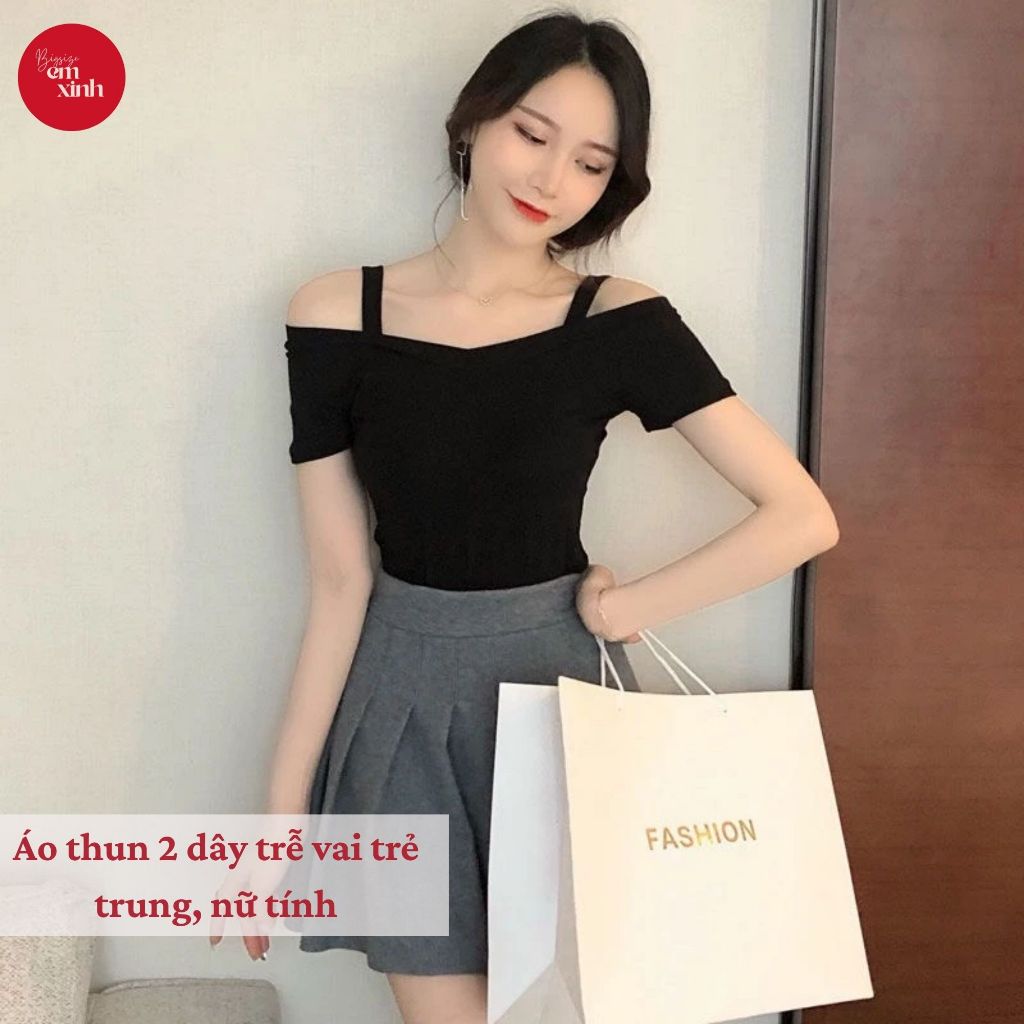 Áo Nữ 2 Dây Trễ Vai Tay Lỡ, Chất Thun Tăm Lạnh Co Giãn. Form Bigsize Che Khuyết Điểm 50–90kg BS069