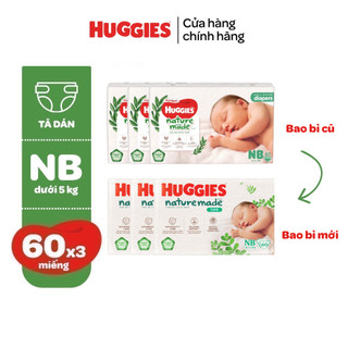 Thùng 3 gói Tã/Bỉm dán sơ sinh Huggies NatureMade NB60/S82/M64/L54/XL44