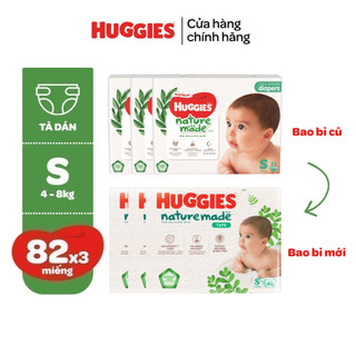Thùng 3 gói Tã/Bỉm dán sơ sinh Huggies NatureMade NB60/S82/M64/L54/XL44