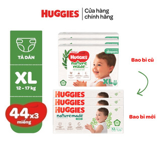 Thùng 3 gói Tã/Bỉm dán sơ sinh Huggies NatureMade NB60/S82/M64/L54/XL44