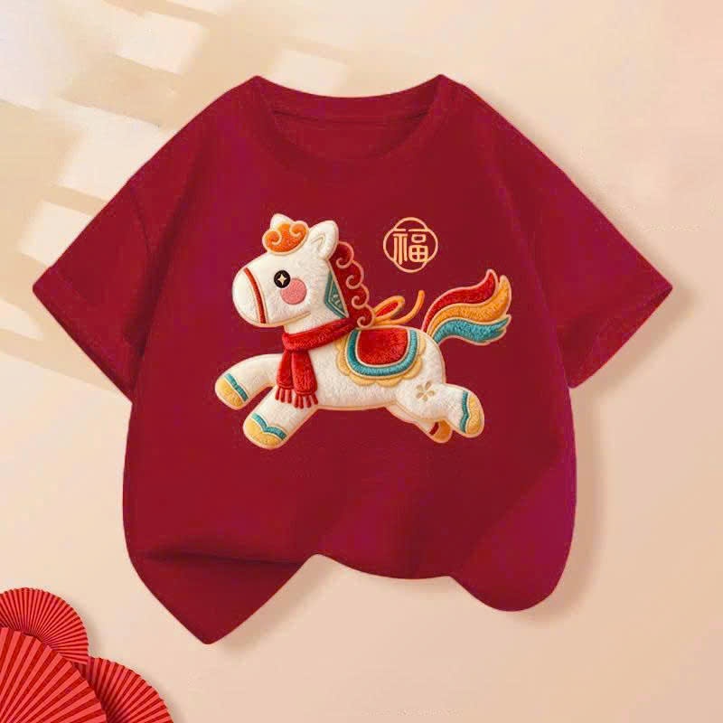ÁO TẾT IN NGỰA MAY MẮN CHO CẢ GIA ĐÌNH, CHẤT COTTON MỀM MỊN, THẤM HÚT TỐT SIZE TỪ 8-80KG