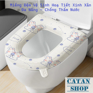 Đệm Lót Nắp Bồn Cầu Nhà Vệ Sinh Hình Hoạt Tiết Kháng Khuẩn Chống Thấm Nước Sạch Sẽ An Toàn-GD978-LotBonCau