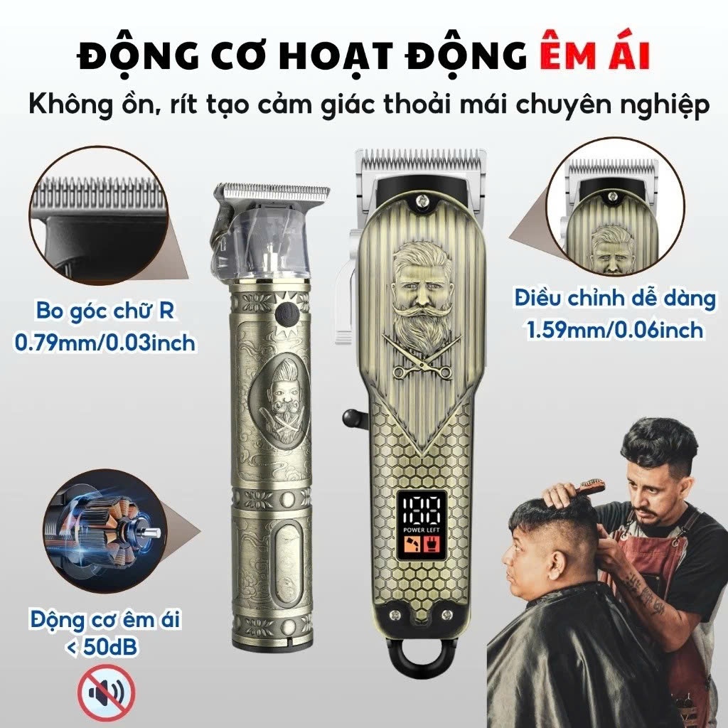 Tông Đơ Cắt Tóc Chấn Viền Cao Cấp Kizu K739, Tăng Đơ Barber Không Dây, Cắt Êm, Pin Trâu Cạo Viền Nét