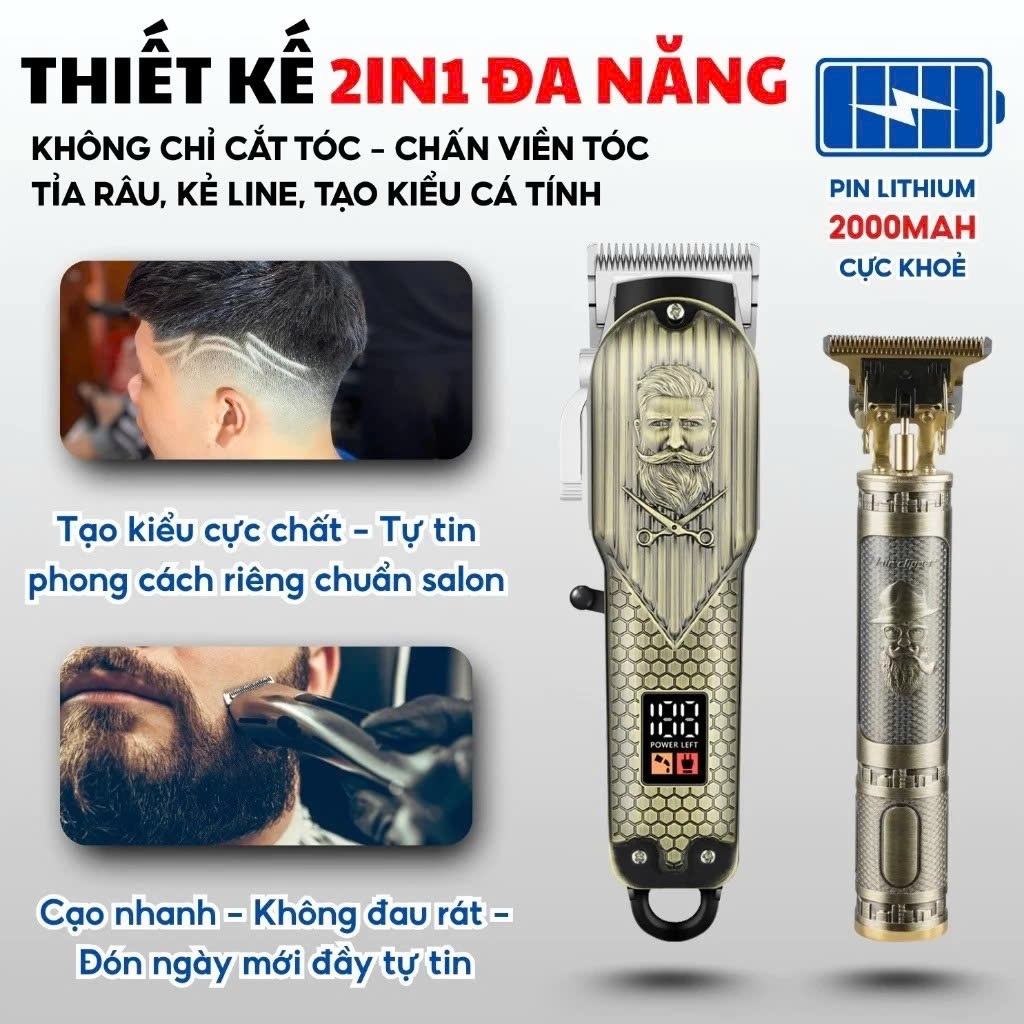 Tông Đơ Cắt Tóc Chấn Viền Cao Cấp Kizu K739, Tăng Đơ Barber Không Dây, Cắt Êm, Pin Trâu Cạo Viền Nét