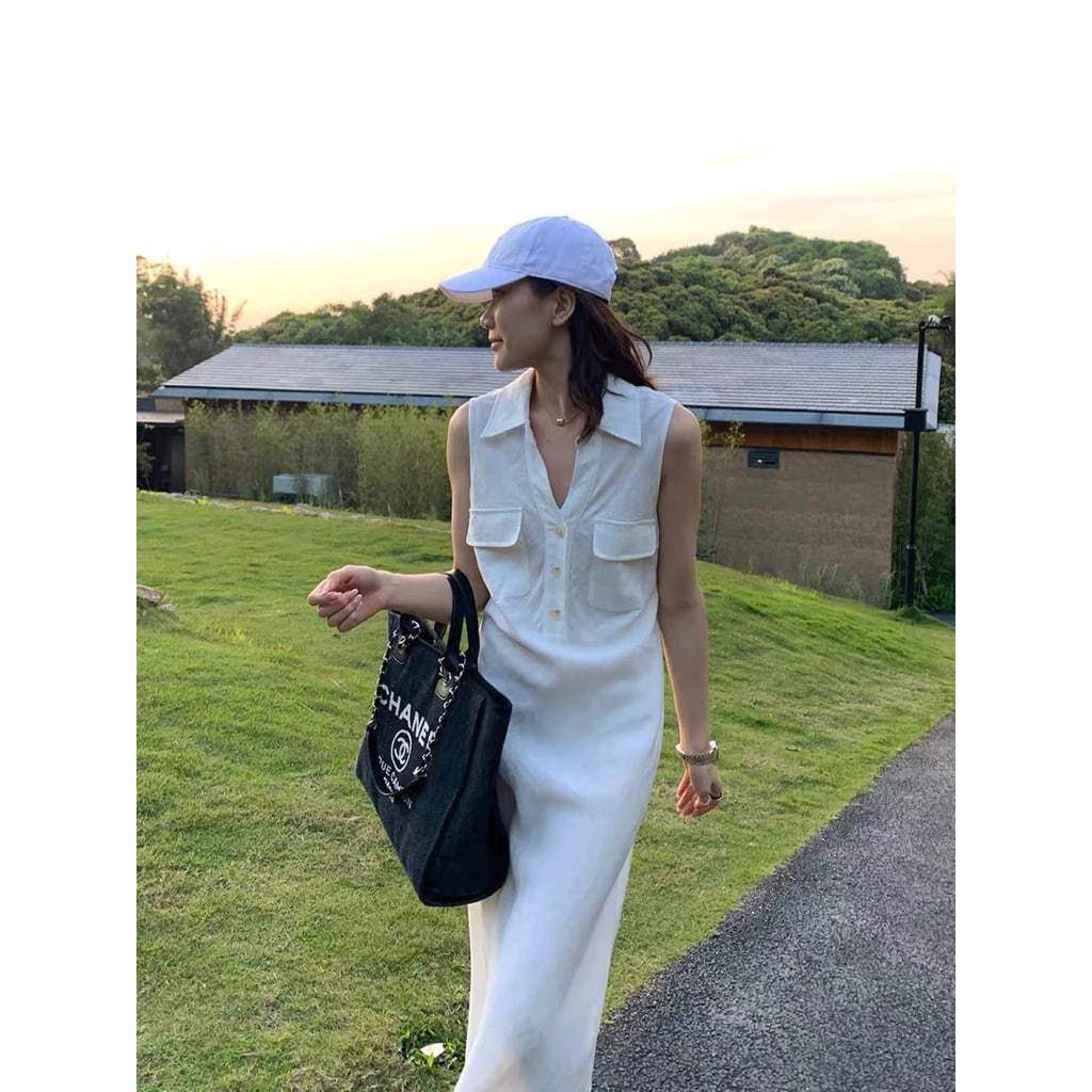𝗠𝗮𝘆𝗯𝗲 - | BEELY| Đầm Linen sơ mi cộc tay dáng đuôi cá