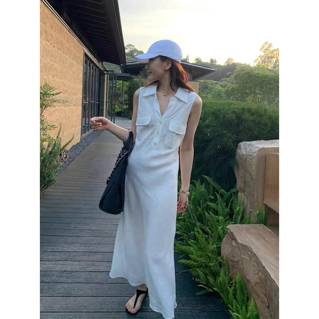 𝗠𝗮𝘆𝗯𝗲 - | BEELY| Đầm Linen sơ mi cộc tay dáng đuôi cá