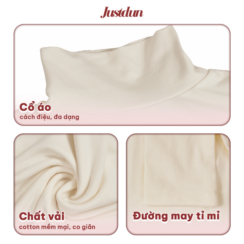 Áo Thun Ôm Body Giữ Nhiệt Cổ Cao 8 Phân, Tay Dài JUSTDUN C20 – Chất Cotton Dày Dặn, Tôn Dáng