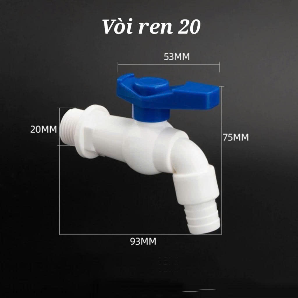 VÒI NƯỚC NHỰA PVC REN 20 – KHÓA VẶN TAY – DÙNG CHO ỐNG NƯỚC, TƯỚI CÂY