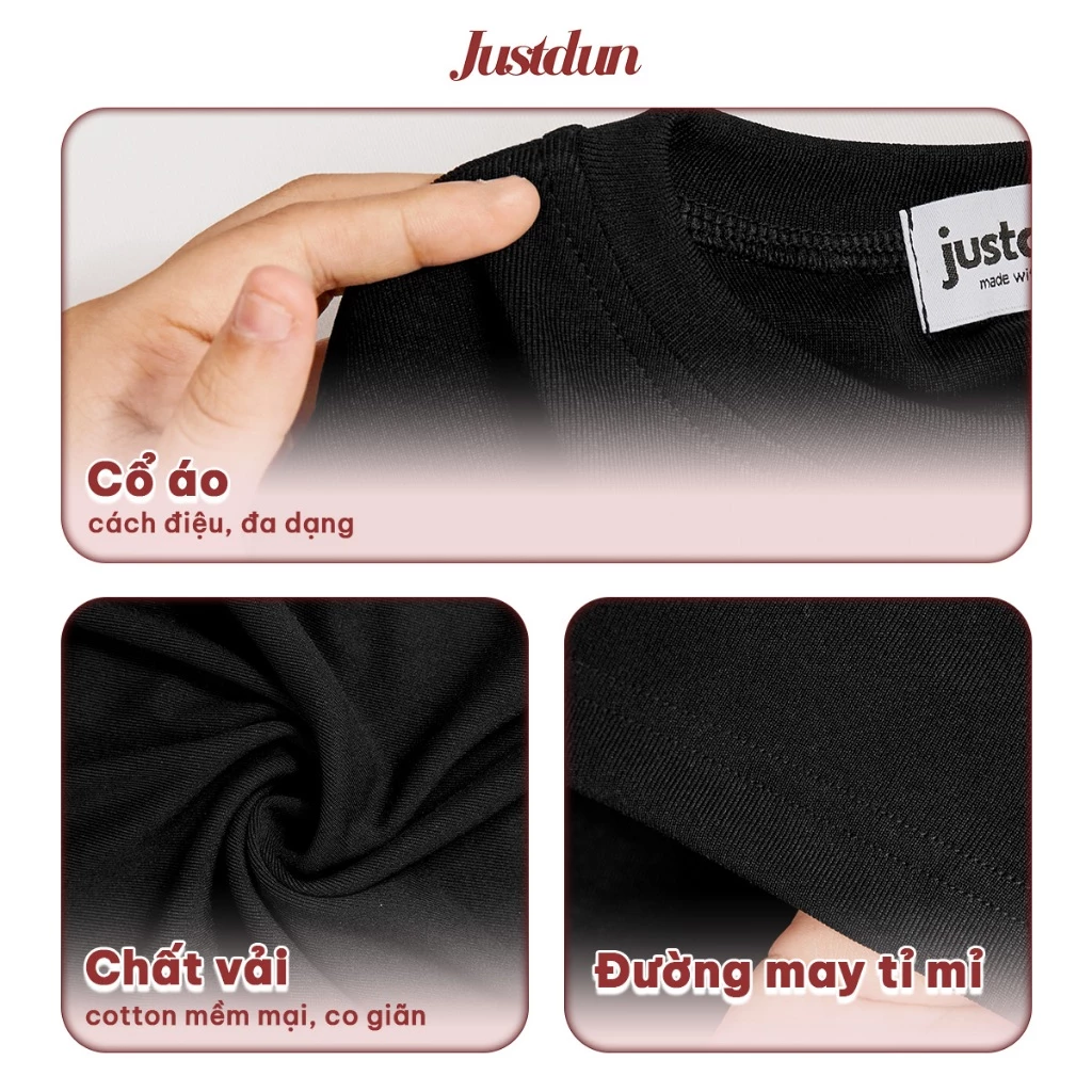 Áo Thun Nữ Dài Tay JUSTDUN A8 Cổ Tròn, Cotton Mịn Dày Dặn, Siêu Co Giãn Mềm Mại, Tôn Dáng
