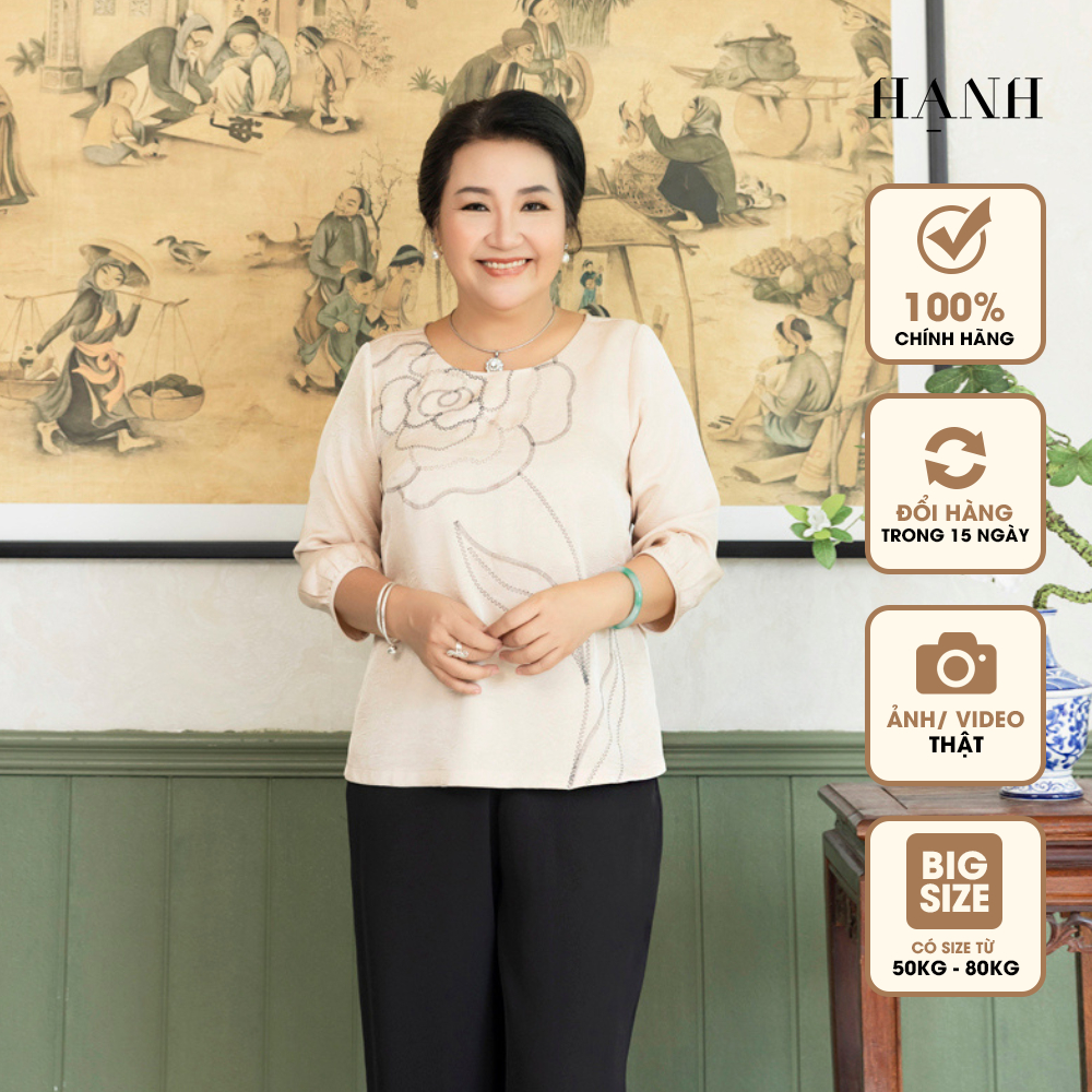 HẠNH - Áo kiểu trung niên tặng mẹ, bà chất liệu lụa thêu hoa hồng bigsize 2472/4.575
