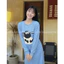 Đầm bầu bigsize chubby nữ dễ thương Váy dài suông chất nỉ PE dài tay xẻ tà không cổ hình cừu SHAUN THE SHEEP T1430G