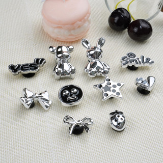 Bộ 10 Sticker, Charm 3D chủ đề Thỏ bạc smile nhựa cứng gắn Dép Sục, Cá Sấu JB-326 Mita