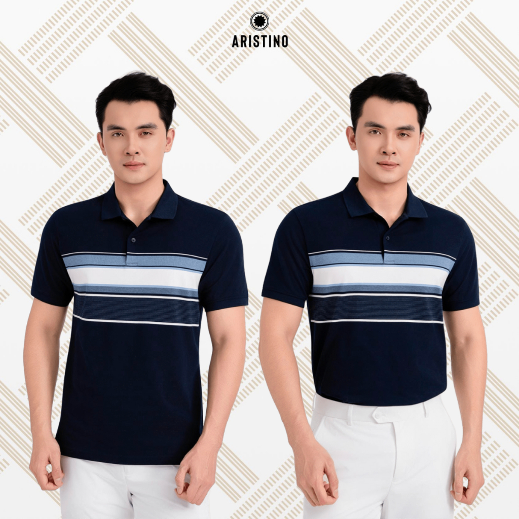 Áo polo ngắn tay ARISTINO slim fit ôm nhẹ họa tiết kẻ ngang trẻ trung thời trang APS138S3