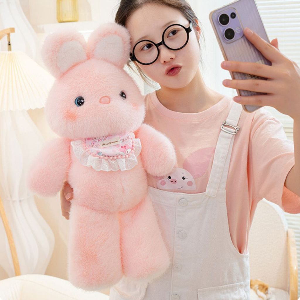 Gấu Bông Động Vật Thỏ,Mèo,Kolala,Teddy Đeo Yếm Chạy Bộ Lông Thỏ Mềm Mại Làm Quà Tặng Cho Bé,Bạn Gái