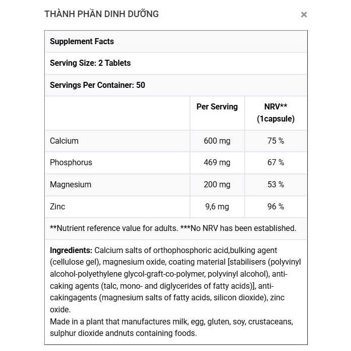 Viên Uống Bổ Sung Canxi Magie Kẽm CALCIUM ZINC MAGNESIUM BiotechUSA Hộp 100 Viên - KEYGYM