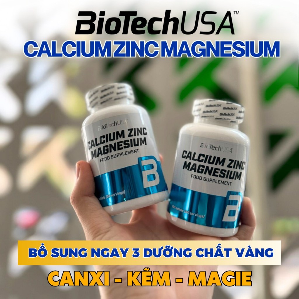 Viên Uống Bổ Sung Canxi Magie Kẽm CALCIUM ZINC MAGNESIUM BiotechUSA Hộp 100 Viên - KEYGYM