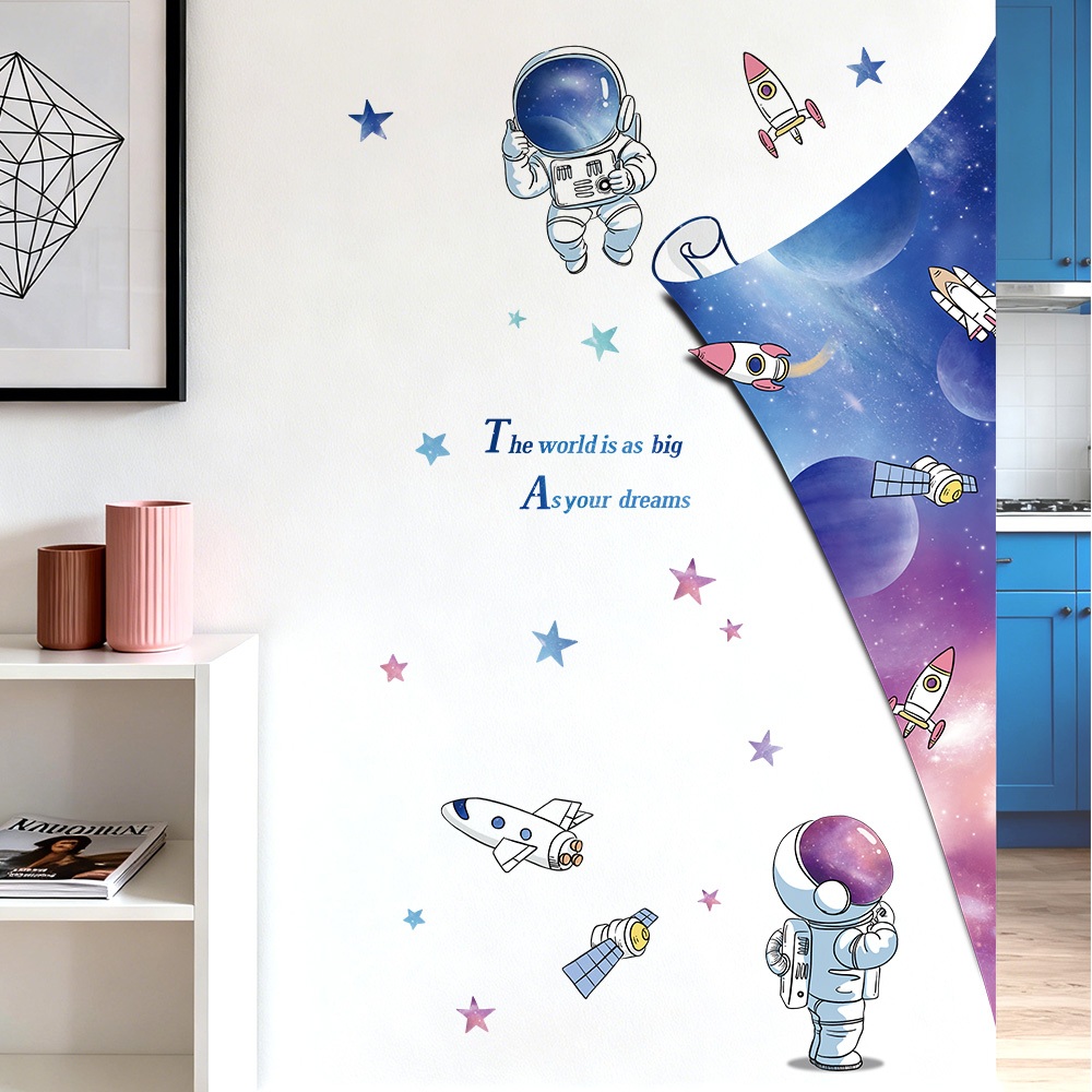 Decal Dán Tường Phi Hành Gia Khám Phá Vũ Trụ Có Keo Sẵn 79x127cm - Trang Trí Phòng Khách Phòng Ngủ