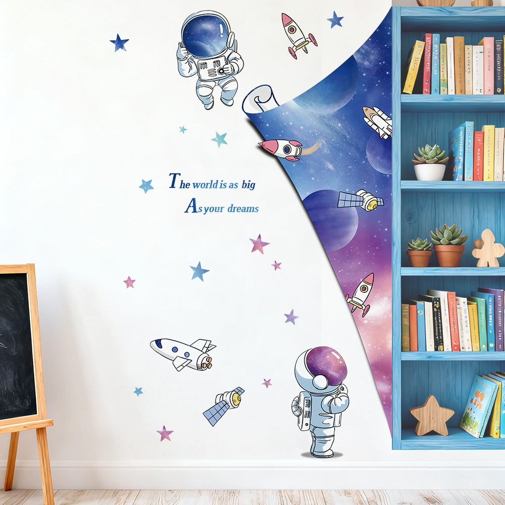 Decal Dán Tường Phi Hành Gia Khám Phá Vũ Trụ Có Keo Sẵn 79x127cm - Trang Trí Phòng Khách Phòng Ngủ