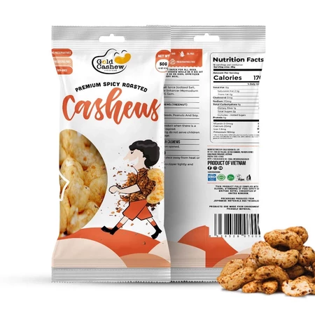 Hạt Điều Nhân Trắng Rang Cay Gói 50g - Chuẩn Xuất Khẩu Nhật, Mỹ