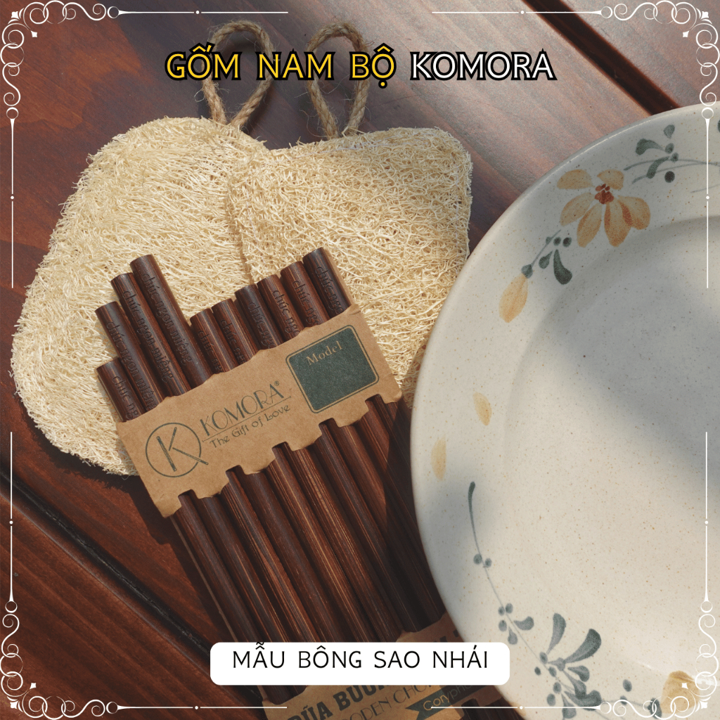 [Dĩa] Mẫu Bông Sao Nhái, Gốm Nam Bộ KOMORA, Men Kem, Nung Lửa Truyền Thống, Đậm Chất Nam Bộ, Họa Tiết Mộc Mạc