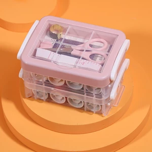 Bộ Hộp Kim Chỉ May Vá Đa Năng Gia Đình 2 Tầng – 12 Cuộn Chỉ Mini Nhiều Màu, Đầy Đủ Kim Kéo Thước Dây