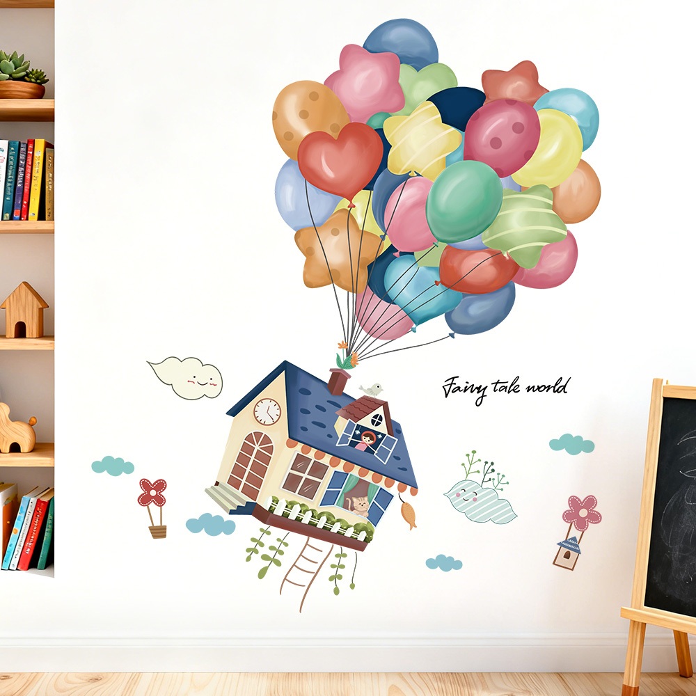Decal Dán Tường Ngôi Nhà Bóng Bay Có Keo Sẵn 85x99cm - Trang Trí Phòng Khách Phòng Ngủ Cho Bé