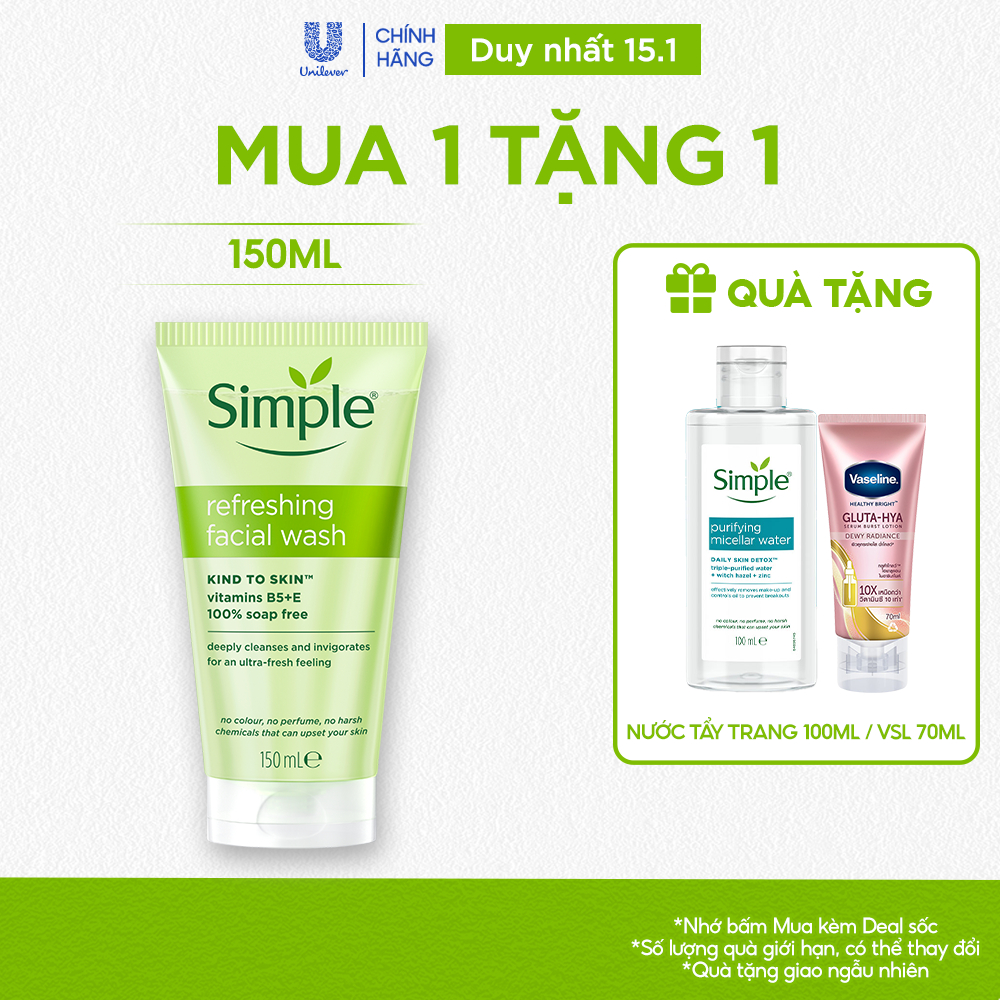 [DIỆN MẠO MỚI] Sữa Rửa Mặt Simple lành tính và hiệu quả cho mọi loại da 150ml