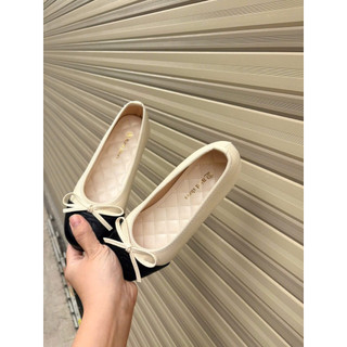 Giày bệt búp bê mũi tròn thêu chữ X chất da nơ xinh D7 ( phom nhỏ )