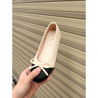 Giày bệt búp bê mũi tròn thêu chữ X chất da nơ xinh D7 ( phom nhỏ )
