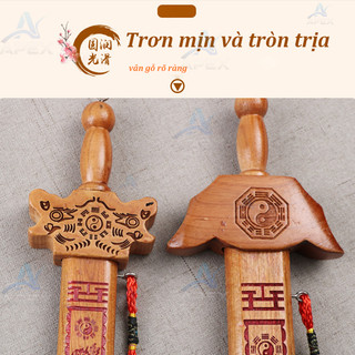 Vật Phong Thủy Gỗ 28cm Bát Quái Thủ Công Mực Chu Sa An Yên