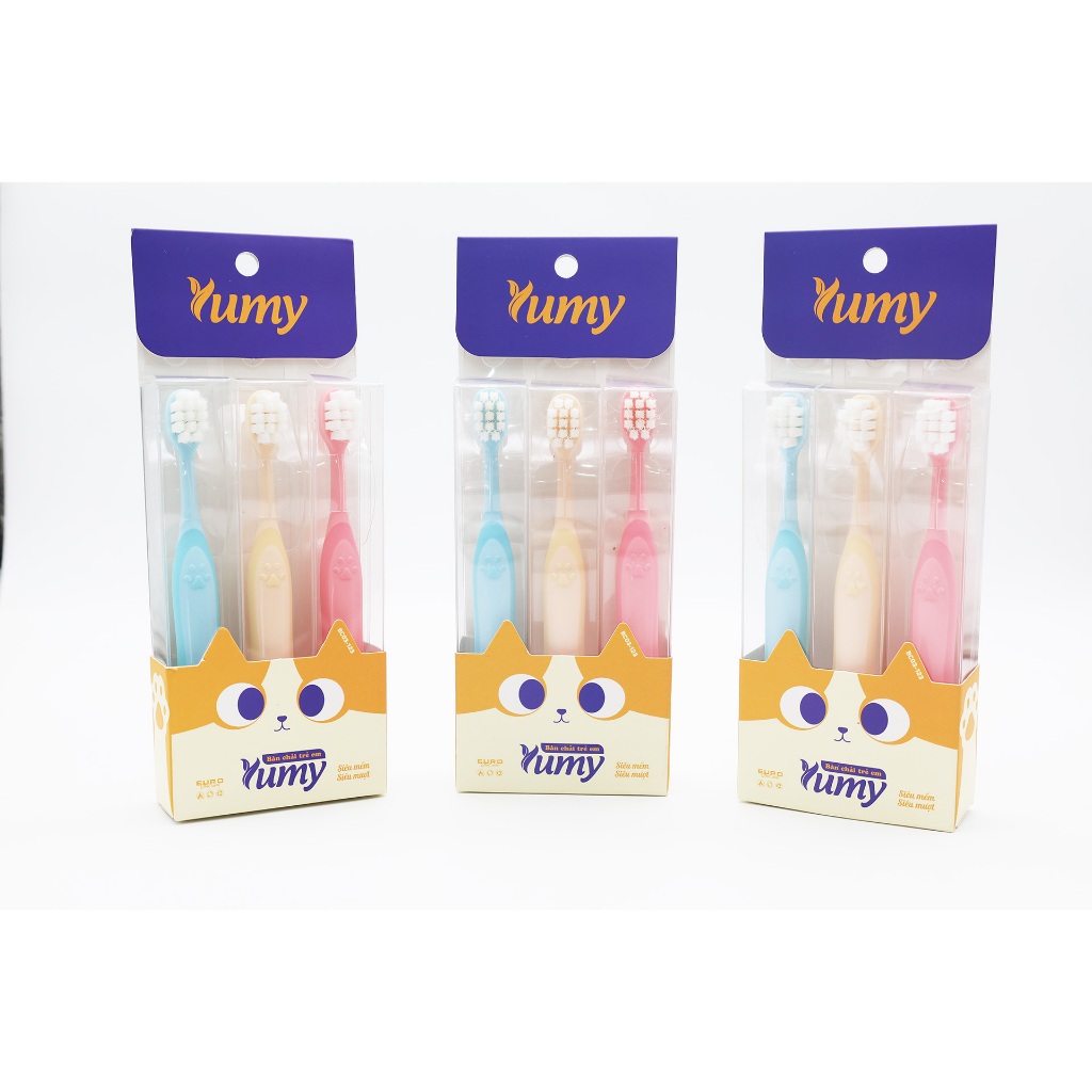 Vỉ 3 Bàn chải đánh răng trẻ em YUMY đầu chải nhỏ, mềm mại, chăm sóc răng miệng bé an toàn (BC03-123)