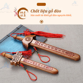Vật Phong Thủy Gỗ 28cm Bát Quái Thủ Công Mực Chu Sa An Yên