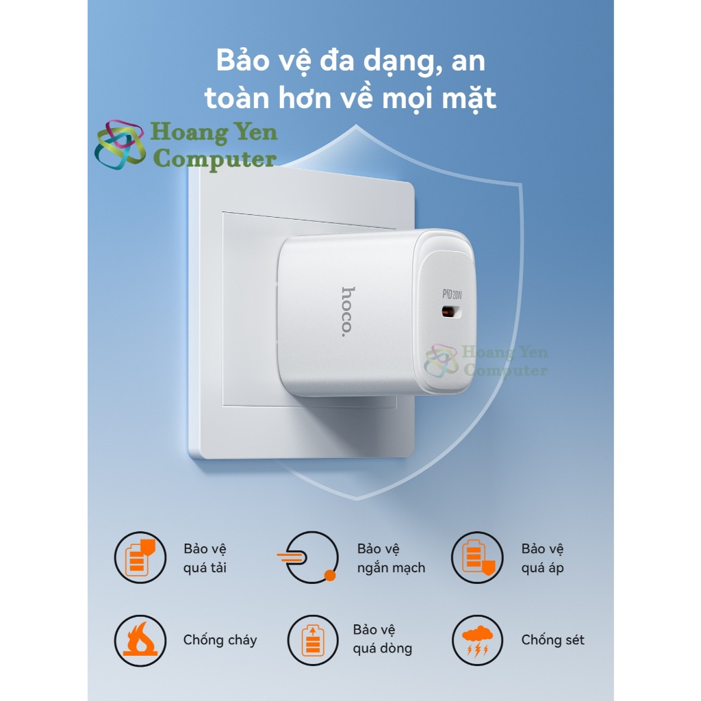 Cốc Sạc Nhanh HOCO DMC5 PD 20W Type-C – Thiết Kế Gọn, Chuẩn US - Chính Hãng BH 12 Tháng - Hoangyencomputer