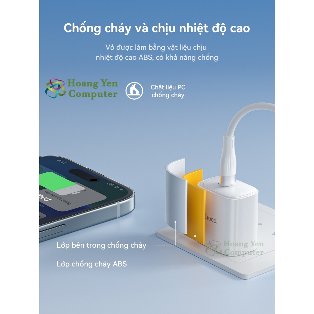 Cốc Sạc Nhanh HOCO DMC5 PD 20W Type-C – Thiết Kế Gọn, Chuẩn US - Chính Hãng BH 12 Tháng - Hoangyencomputer