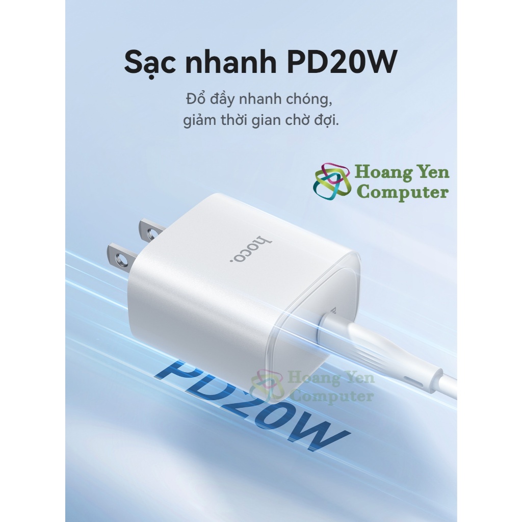Cốc Sạc Nhanh HOCO DMC5 PD 20W Type-C – Thiết Kế Gọn, Chuẩn US - Chính Hãng BH 12 Tháng - Hoangyencomputer