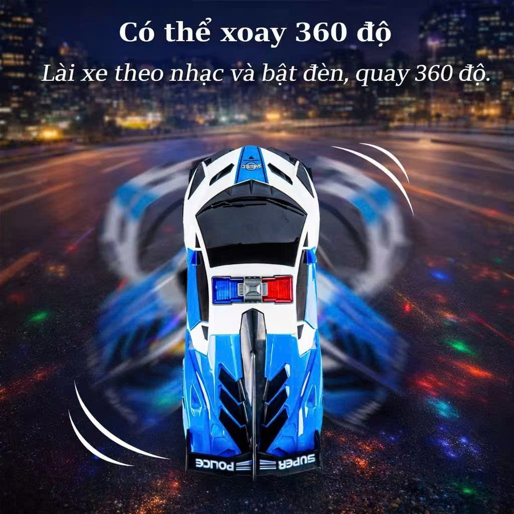 Đồ chơi xe ô tô cảnh sát biến hình xoay 360 tự động có đèn và nhạc, xe police biến hình.