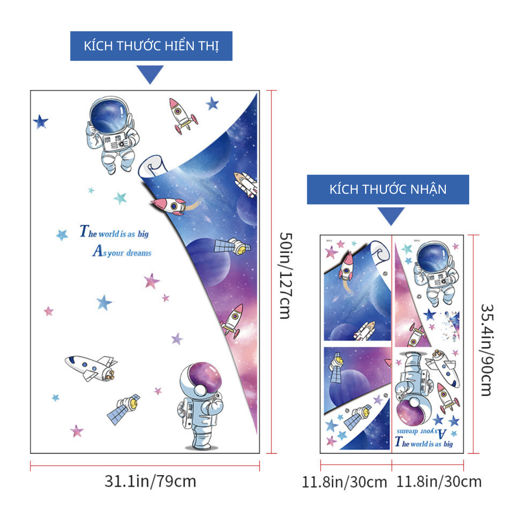 Decal Dán Tường Phi Hành Gia Khám Phá Vũ Trụ Có Keo Sẵn 79x127cm - Trang Trí Phòng Khách Phòng Ngủ