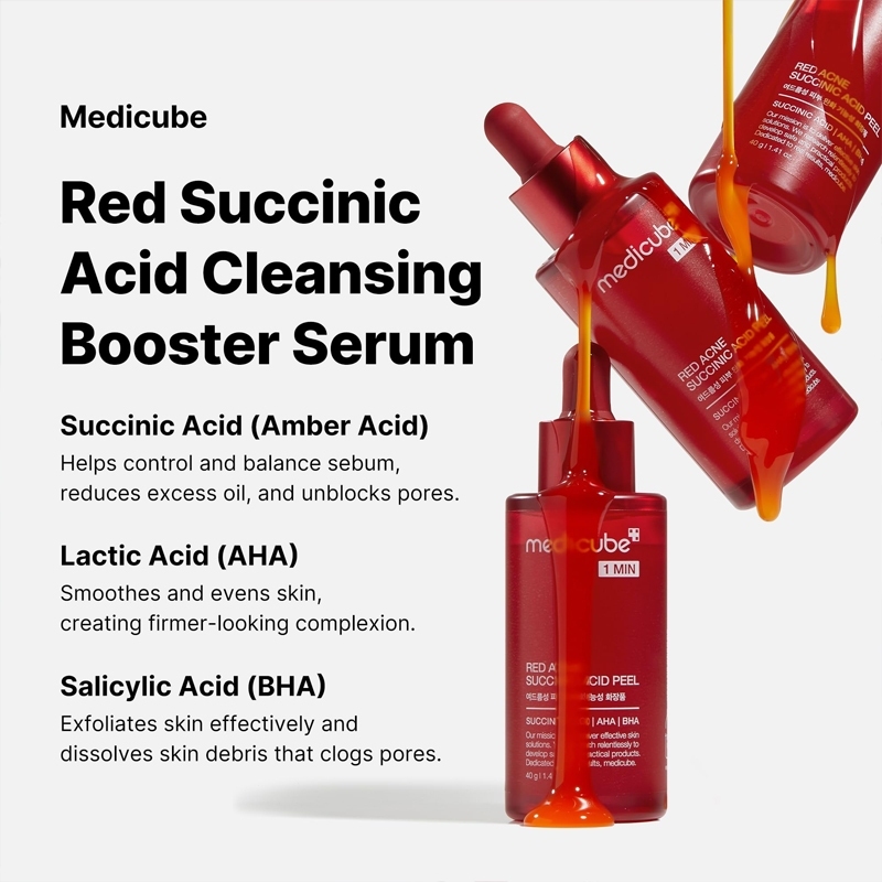 Serum/ Tinh Chất Giảm Mụn, Làm Sạch Da MEDICUBE, Red Succinic Acid Clarifying/ Red Acne Succinic Acid Peel 40ml