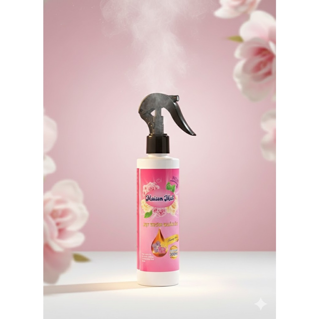 Xịt Thơm Phòng & Vải Maison Mist Hương Hoa Hồng - Khử Mùi Ẩm Mốc, Lưu Hương Lâu, Chiết Xuất Tự Nhiên (Chai 300ml)