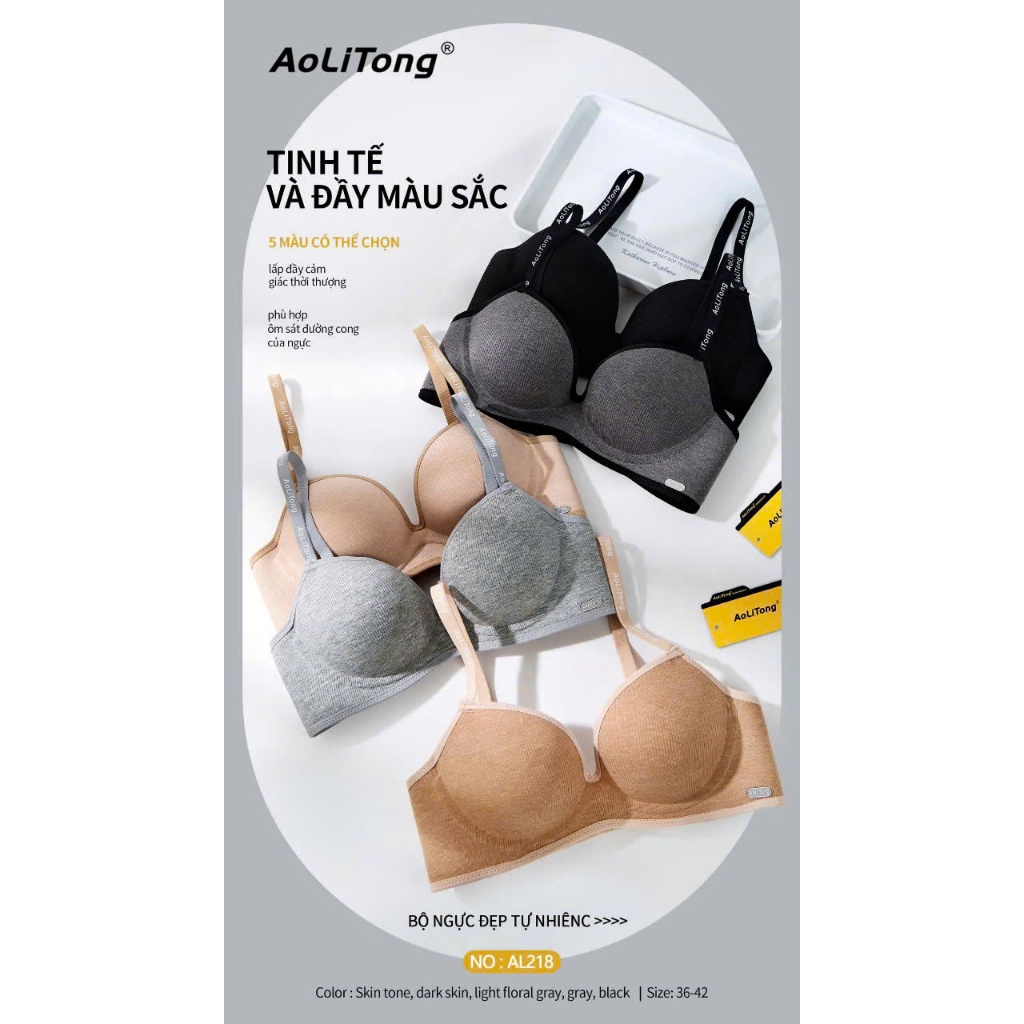 Áo Lót Nữ Cup 3D Cotton Tăm Không Gọng Đệm Massage Mỏng 1Cm Nâng Ôm Dáng Aolitong