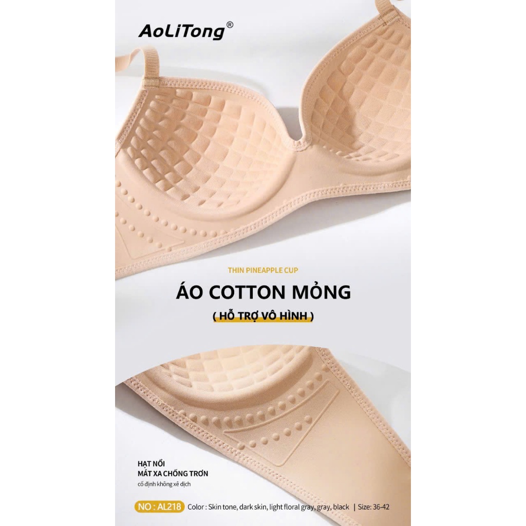 Áo Lót Nữ Cup 3D Cotton Tăm Không Gọng Đệm Massage Mỏng 1Cm Nâng Ôm Dáng Aolitong