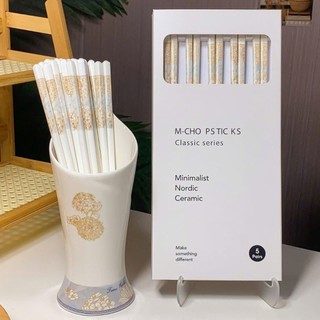 SET 5 ĐÔI ĐŨA SỨ Dùng Trong Gia Đình, Nhà Hàng Chịu Nhiệt, Sang Trọng - Đũa Sứ Hoạ Tiết Hoa Phong Cách HOÀNG GIA Cao Cấp