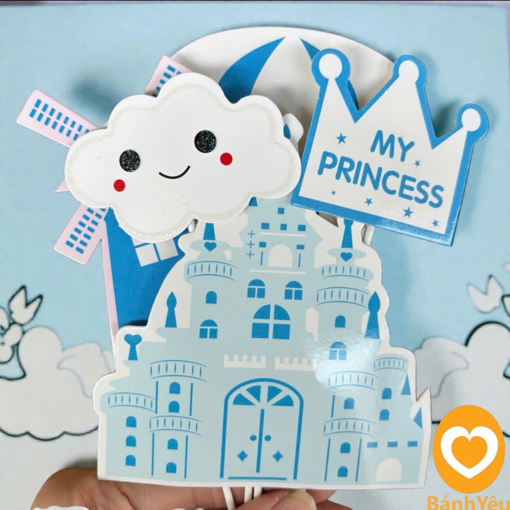 🏰 Set 5 Que Cắm Giấy Dễ Thương Hình Lâu Đài Xanh Biển/ Màu Hồng -Trang Trí Bánh