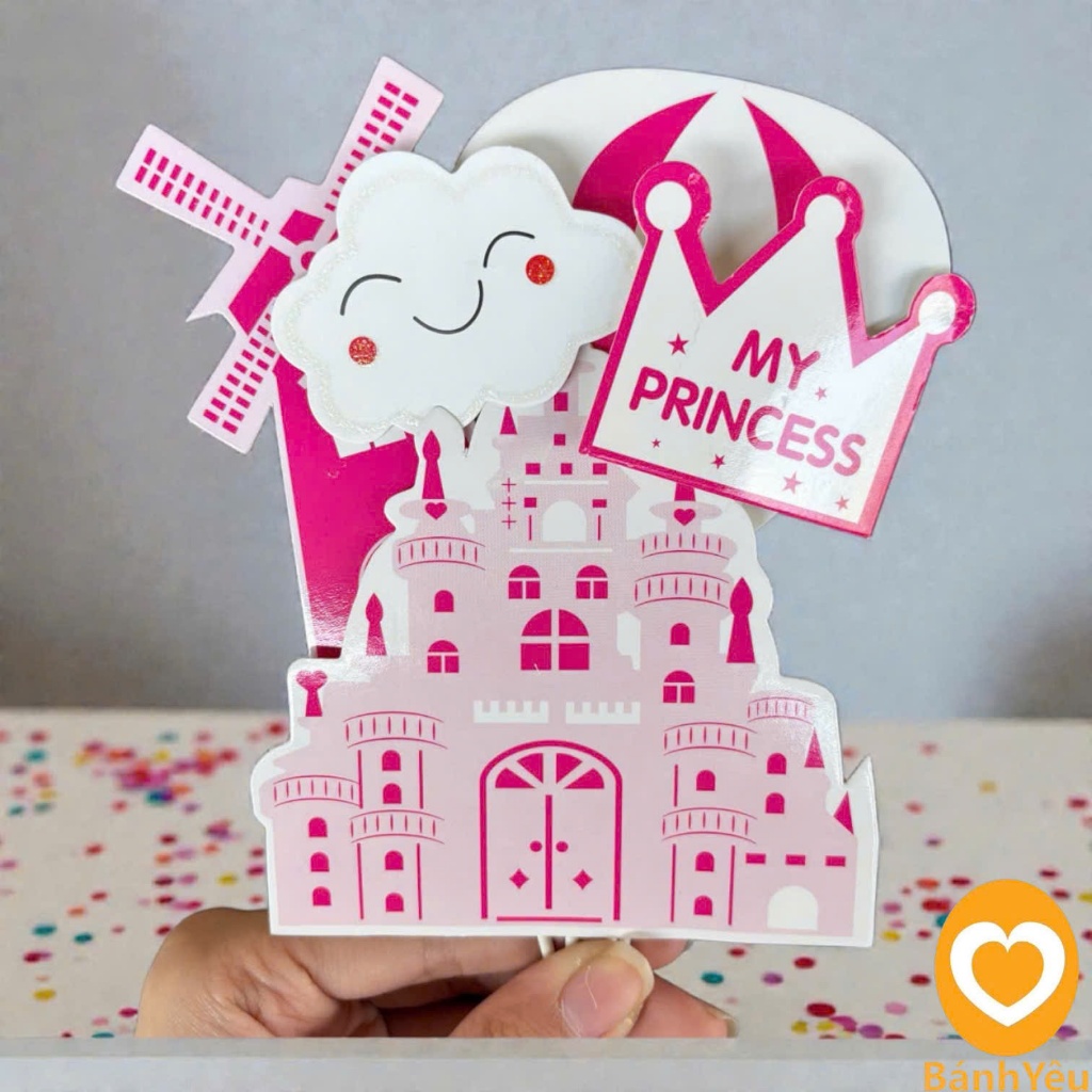🏰 Set 5 Que Cắm Giấy Dễ Thương Hình Lâu Đài Xanh Biển/ Màu Hồng -Trang Trí Bánh